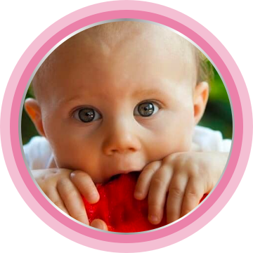 Baby eating watermelon can use some nappy cream afterwards.